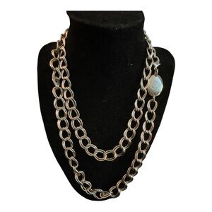 Chaps Silver Double Chain Crest Medallion Necklace Old Money Preppy Classic